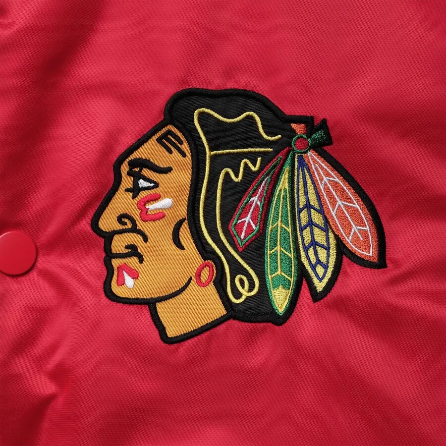 Chicago blackhawks enforcer full snap satin varsity jacket redblack 3