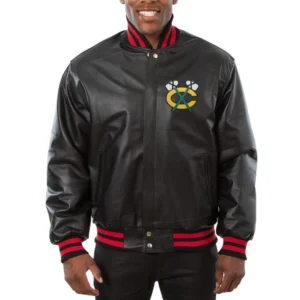Chicago blackhawks ice hockey team players leather varsity jacket 1