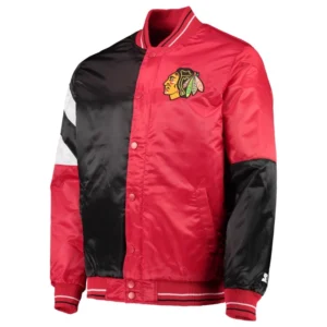 Chicago blackhawks leader satin varsity jacket black red 2
