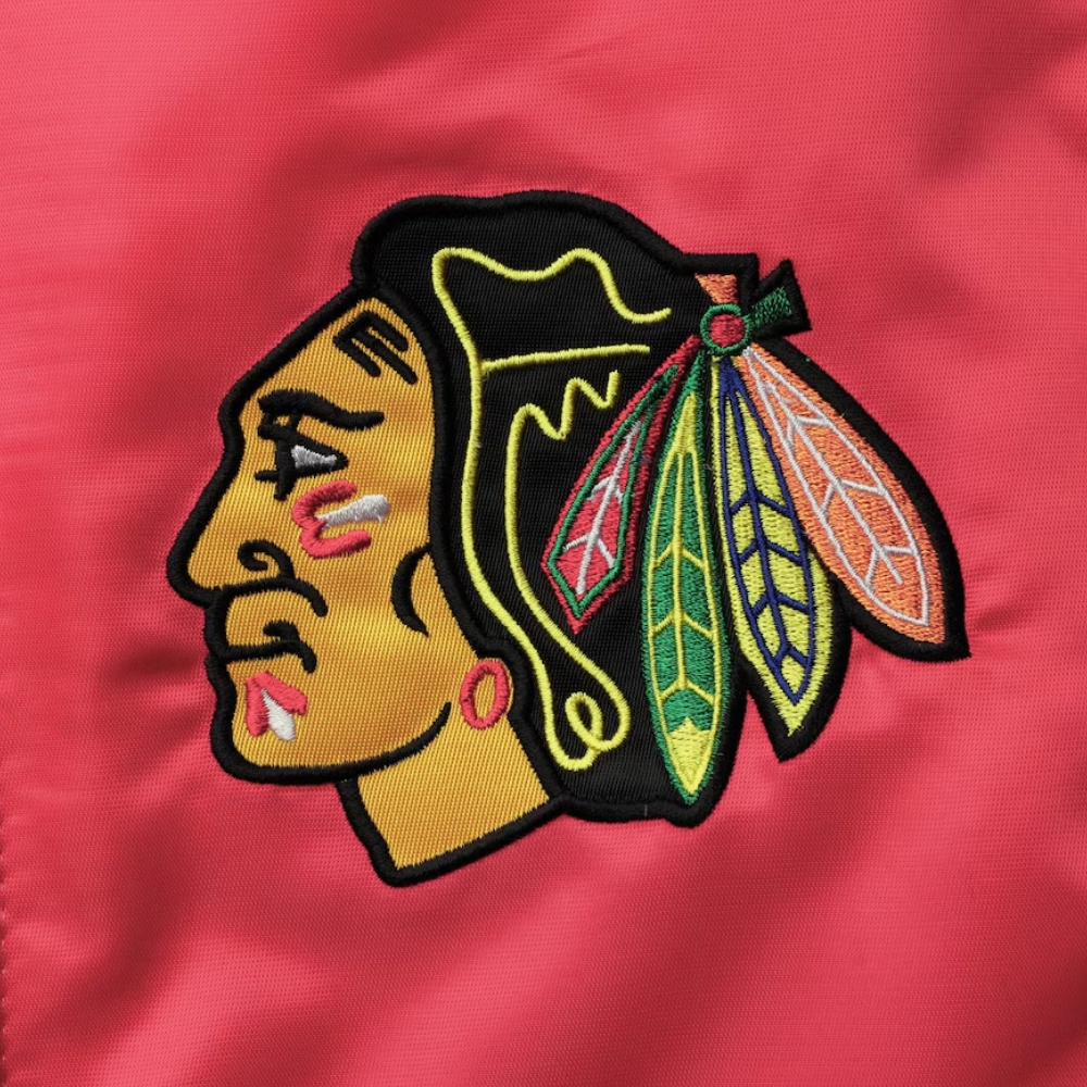 Chicago blackhawks leader satin varsity jacket black red