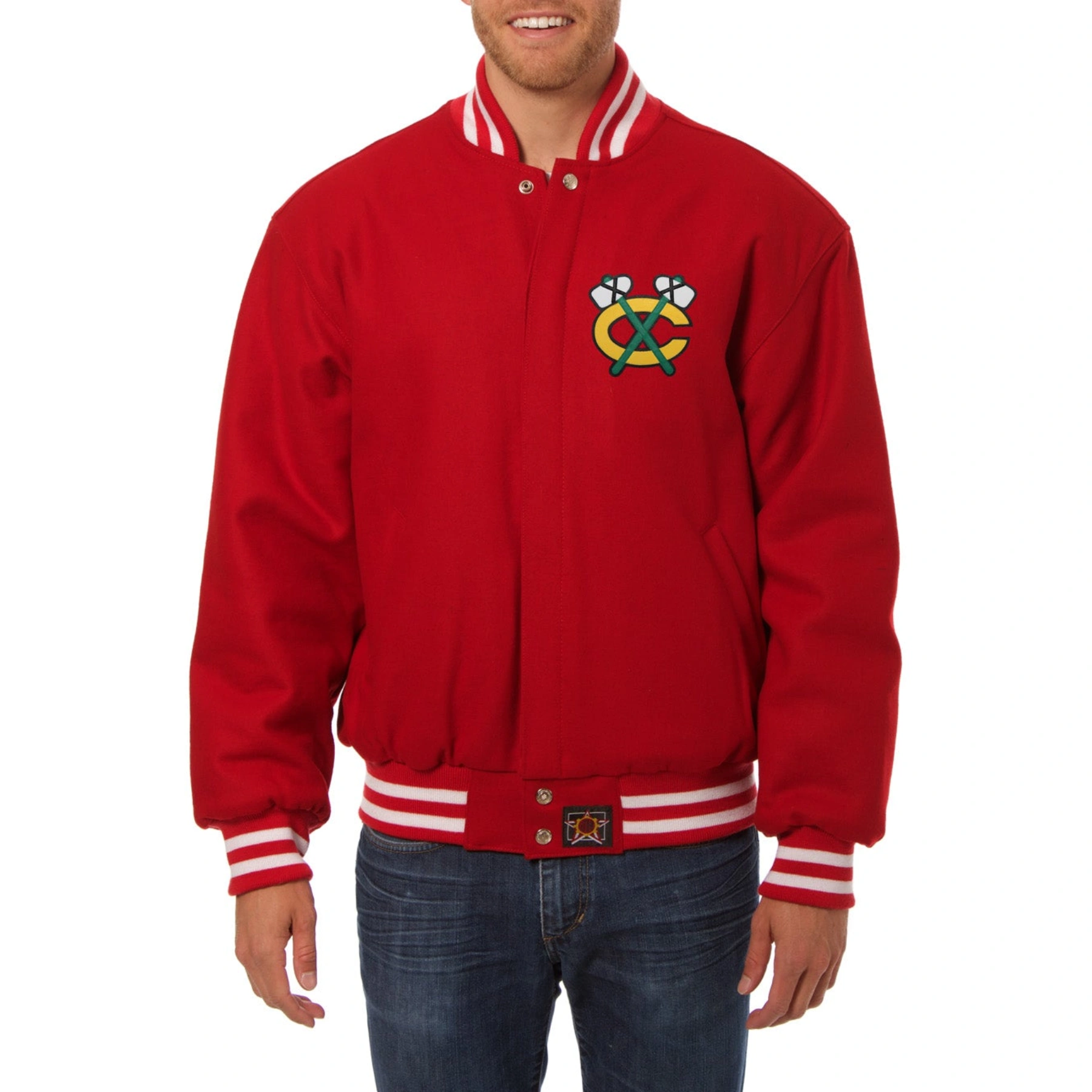 Chicago blackhawks one color wool varsity jacket red 1