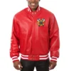 Chicago blackhawks rib knitted red leather varsity jacket 1