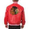 Chicago blackhawks rib knitted red leather varsity jacket 1 2