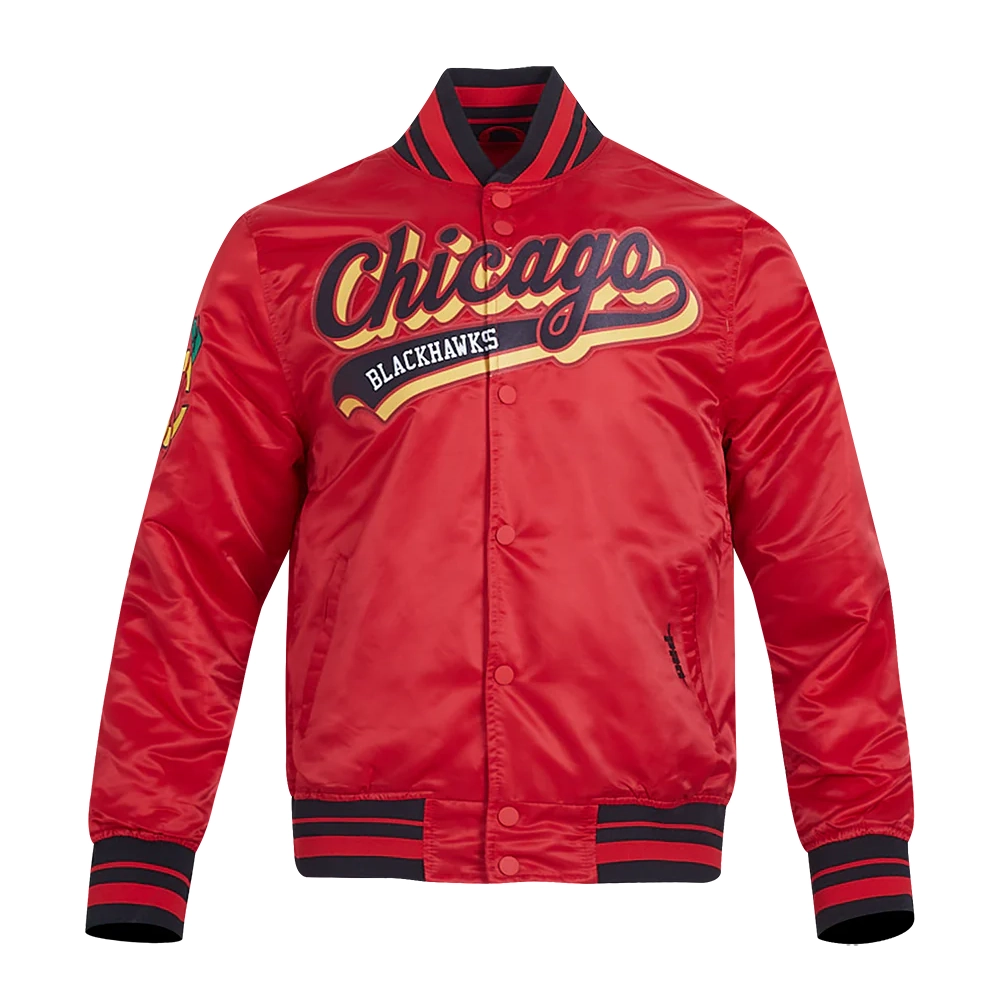 Chicago blackhawks script tail satin varsity jacket red 1