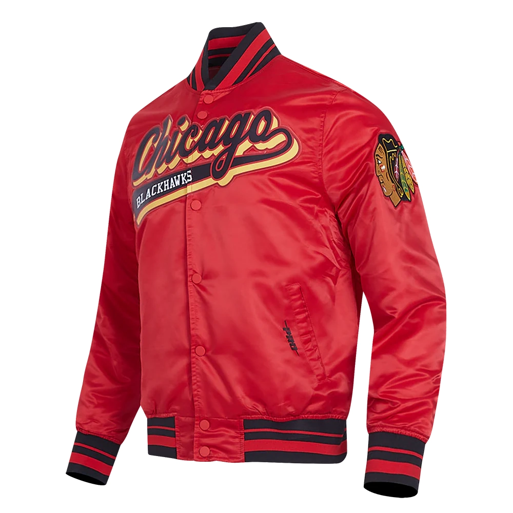 Chicago blackhawks script tail satin varsity jacket red 2