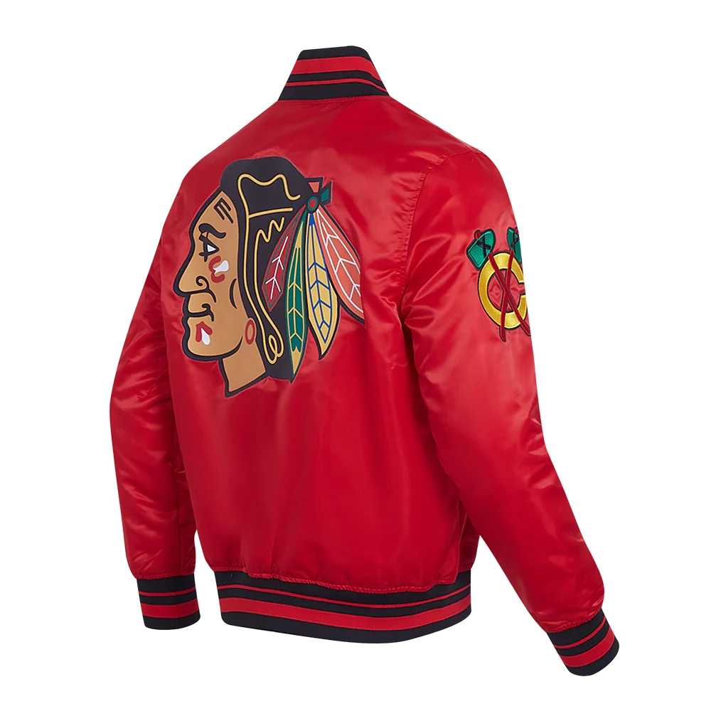 Chicago blackhawks script tail satin varsity jacket red 3