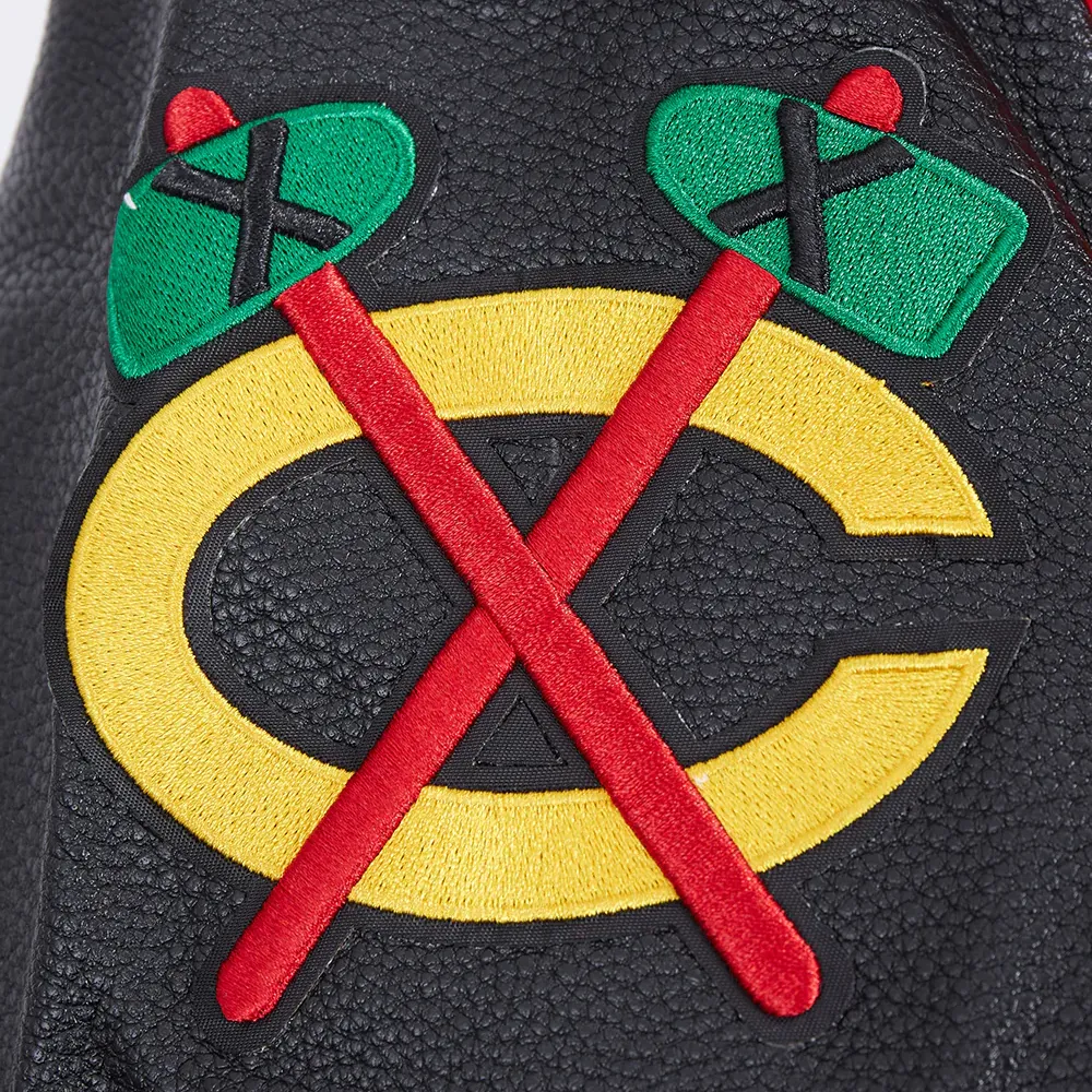 Chicago blackhawks script tail wool and leather varsity jacket black red 6