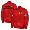 Chicago blackhawks starter pick and roll full snap satin varsity jacket red 1