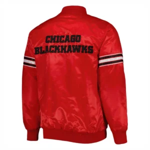 Chicago blackhawks starter pick and roll full snap satin varsity jacket red 3
