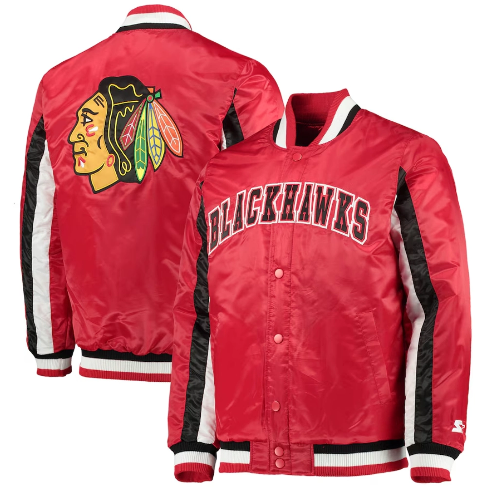 Chicago blackhawks the ace satin varsity jacket red 3