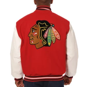 Chicago blackhawks two tone wool leather varsity jacket red white 1 1