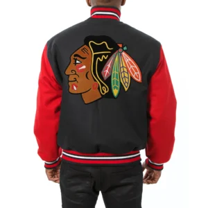 Chicago blackhawks two tone wool varsity jacket black red 1 1