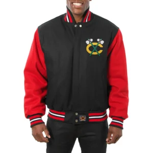 Chicago blackhawks two tone wool varsity jacket black red 1