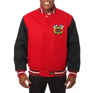 Chicago blackhawks two tone wool varsity jacket red black 1