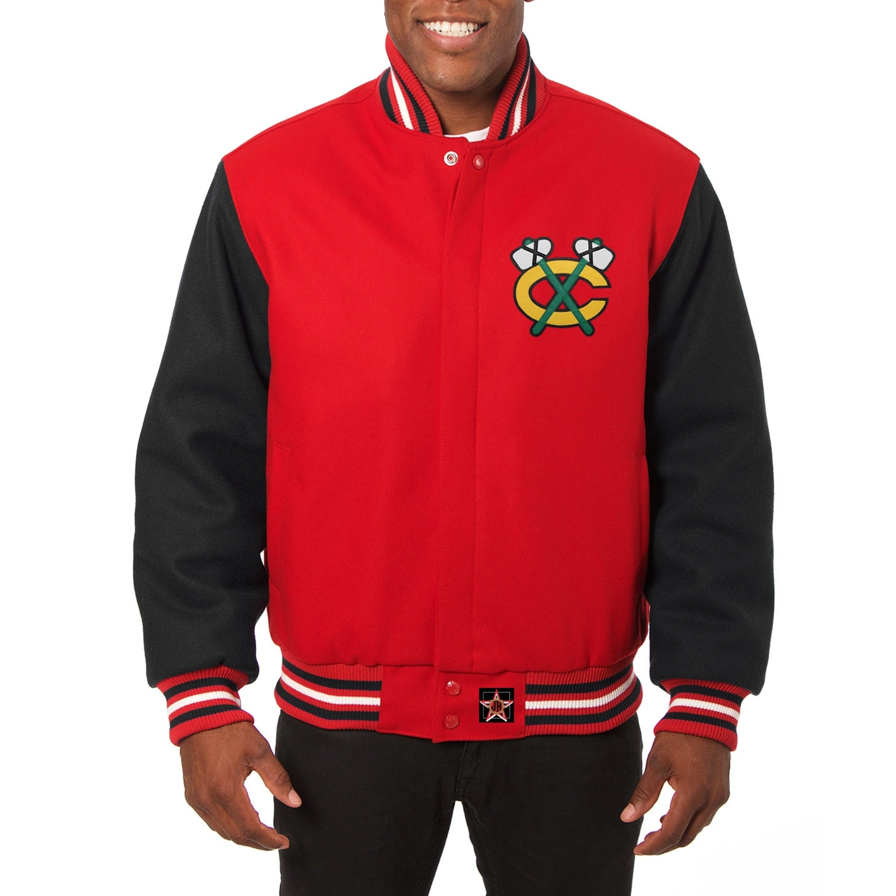 Chicago blackhawks two tone wool varsity jacket red black 1