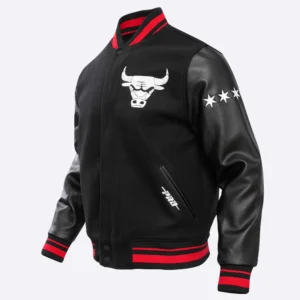 Chicago bulls chest madhouse on madison black varsity jacket 1