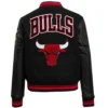 Chicago bulls classic rib wool leather black varsity jacket 2 1 1