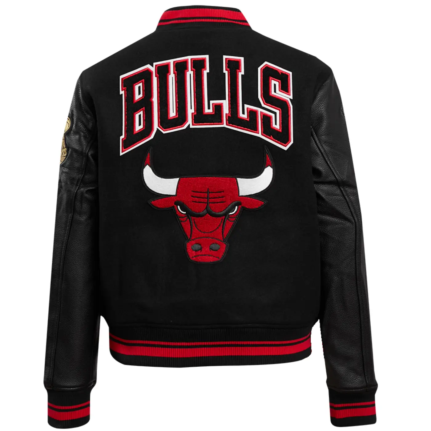 Chicago bulls classic rib wool leather black varsity jacket 2 1 1