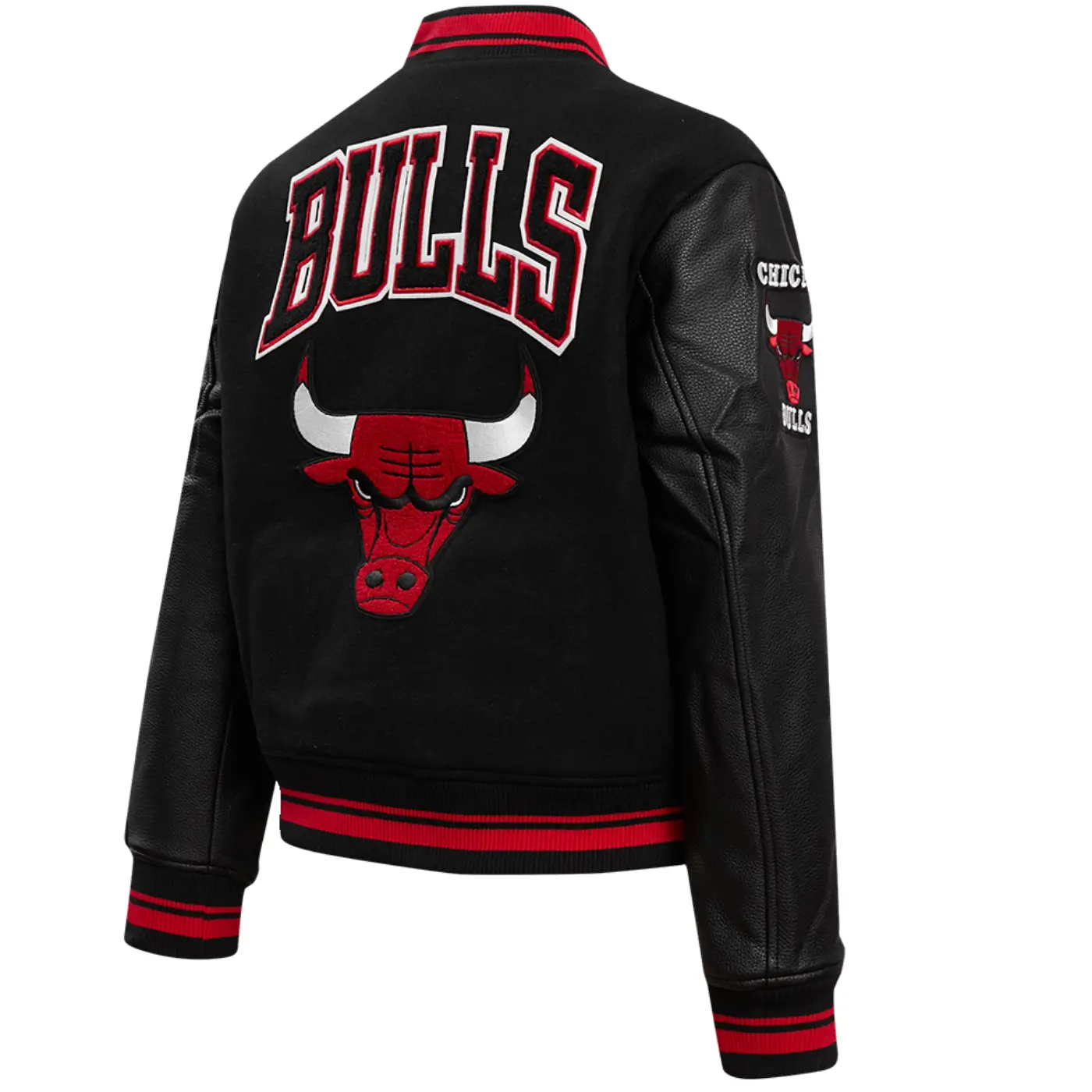 Chicago bulls classic rib wool leather black varsity jacket 3 1 1