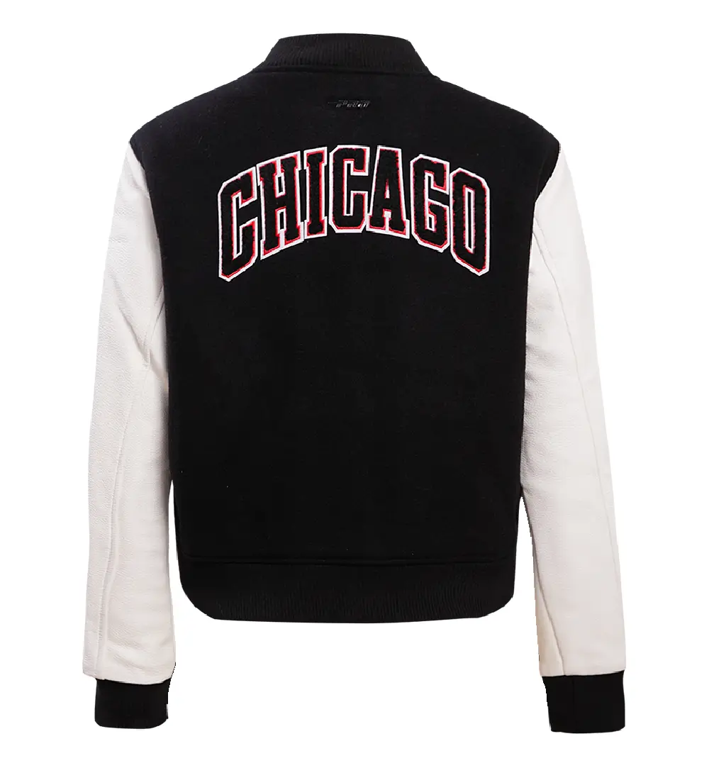Chicago bulls classic rib wool leather varsity jacket black white 1 2 1