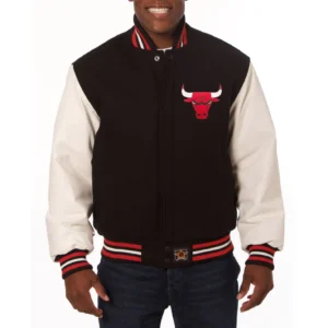 Chicago bulls domestic two tone wool and leather jacket black white 1