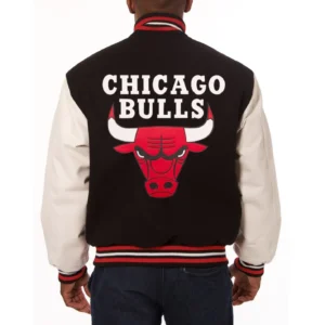Chicago bulls domestic two tone wool and leather jacket black white 2