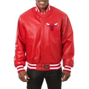 Chicago bulls full real leather varsity jacket red 1