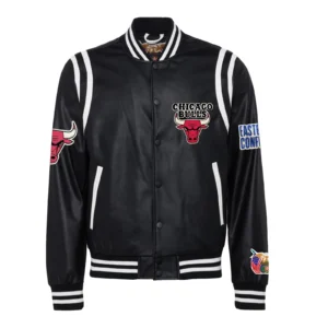 Chicago bulls leather varsity jacket black 1
