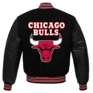 Chicago bulls letterman wool leather varsity jacket black 1 1