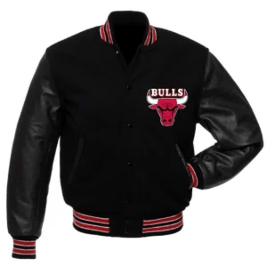 Chicago bulls letterman wool leather varsity jacket black 1