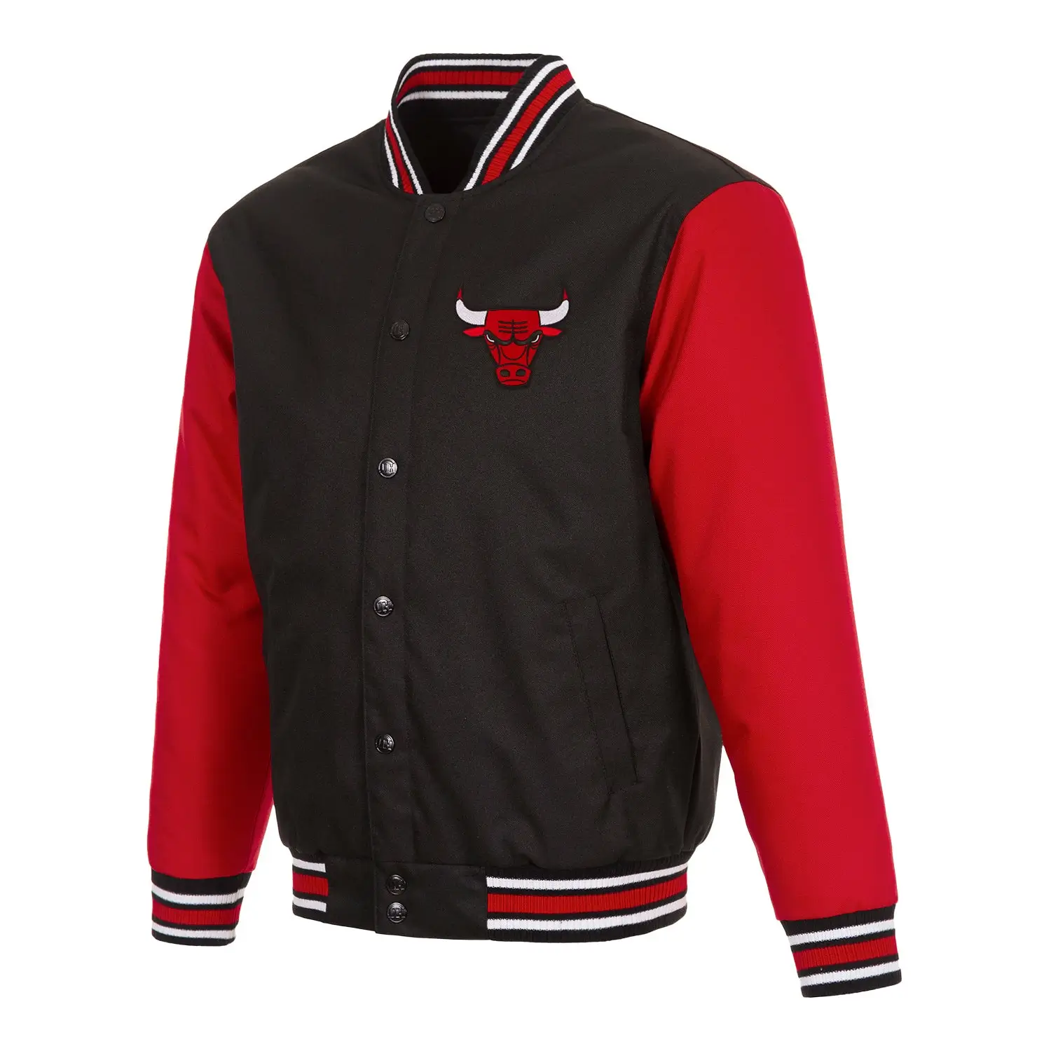 Chicago bulls logo red black satin varsity jacket 1