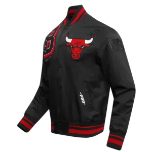 Chicago bulls mashup full snap satin varsity black jacket 7