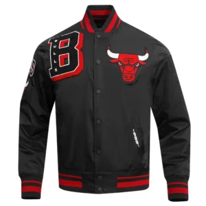 Chicago bulls mashup full snap satin varsity black jacket 8