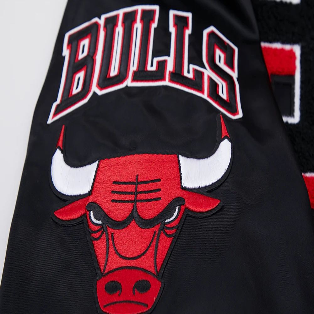Chicago bulls mashup full snap satin varsity jacket black 1