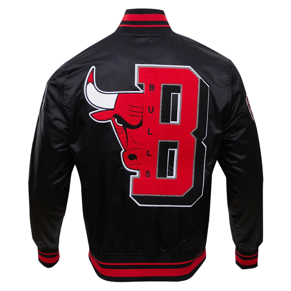 Chicago bulls mashup full snap satin varsity jacket black 5