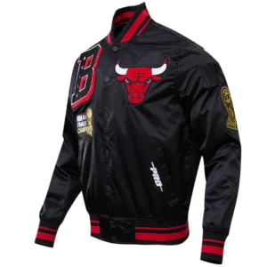 Chicago bulls mashup full snap satin varsity jacket black 7