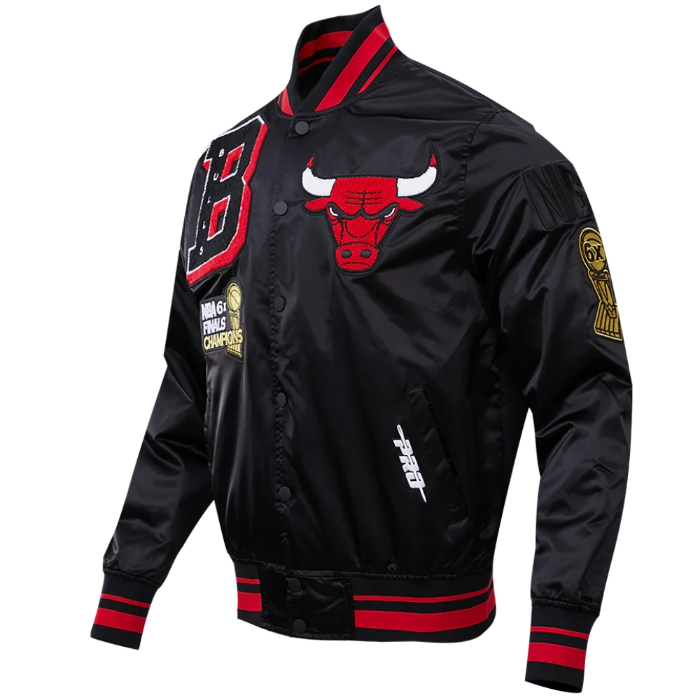 Chicago bulls mashup full snap satin varsity jacket black 7