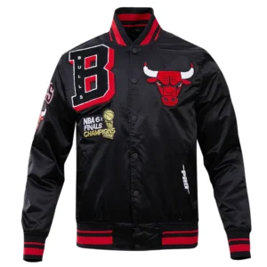 Chicago bulls mashup full snap satin varsity jacket black 8