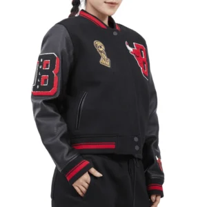 Chicago bulls mashup womens wool leather varsity black jacket black