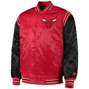 Chicago bulls midfield full snap satin varsity jacket redblack 2