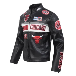 Chicago bulls moto black zipper leather jacket
