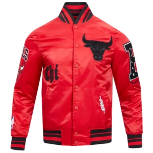 Chicago bulls old english full snap satin varsity jacket red 1 1