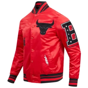 Chicago bulls old english full snap satin varsity jacket red 8 1