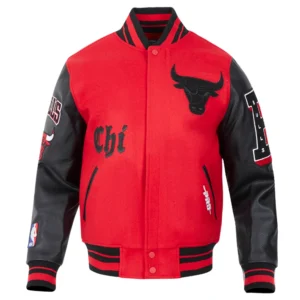 Chicago bulls old english wool leather varsity jacket redblack 1 1