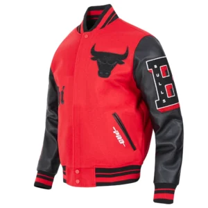 Chicago bulls old english wool leather varsity jacket redblack 7 1