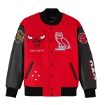 Chicago Bulls OVO X NBA Red Wool/Leather Jacket
