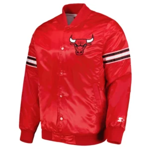 Chicago bulls pick roll full snap satin varsity jacket red 2