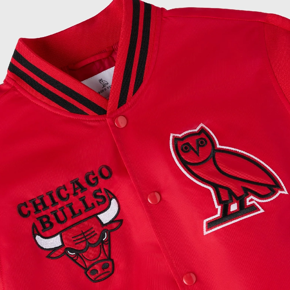 Chicago bulls playboy red satin varsity front logo