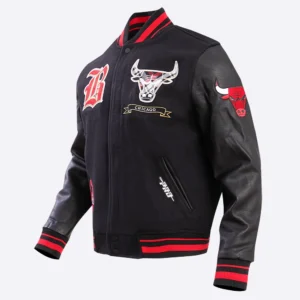 Chicago bulls pro prep black wool and leather varsity jacket 1