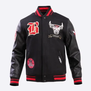 Chicago bulls pro prep black wool and leather varsity jacket 2